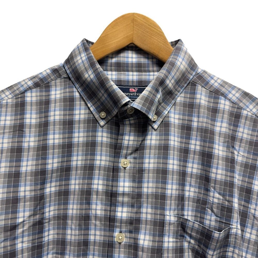 Vineyard Vines Men's Size Large Button Down L/S Gray/Blue Plaid Whale Shirt euc
